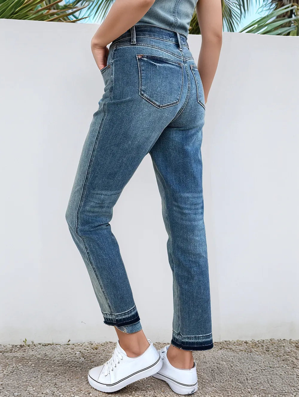 Judy Blue Medium Washed Mid Rise Rigid Magic Release Hem Jeans
