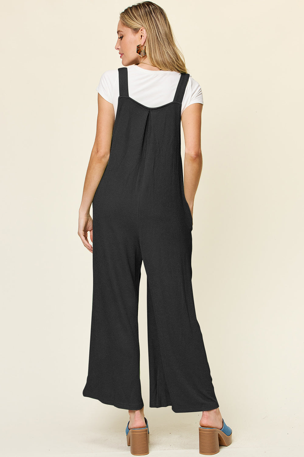 Preorder: Double Take Textured Sleeveless Wide Leg Overalls Trendsi