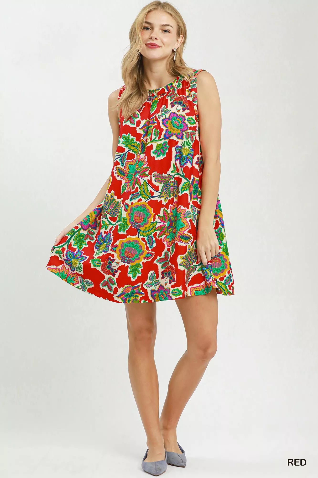 Umgee Red Abstract Print Sleeveless Shift Dress