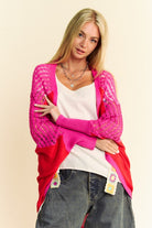 Davi & Dani Red & Pink Multi Openwork Contrast Open Front Cardigan Shirts & Tops