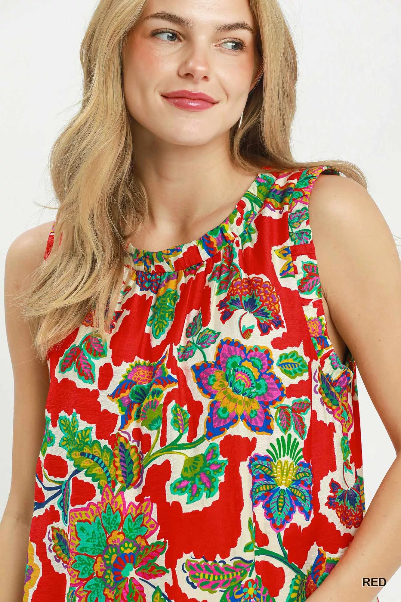 Umgee Red Abstract Print Sleeveless Shift Dress