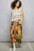 POL Honey Multi Printed Patchwork Wide Leg Pants with Adjustable Side Drawstring