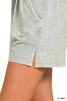 Zenana Light Gray Halo Snow Washed Short Sleeve Tee and Shorts Set