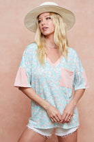 BiBi Mint Multi Color Leopard Printed French Terry Top
