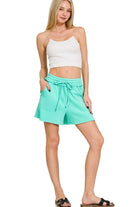 Zenana Mint Fleece Raw Hem Shorts With Draw String