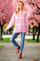 Haptics Pink Multicolor Popcorn Knit Sweater Haptics