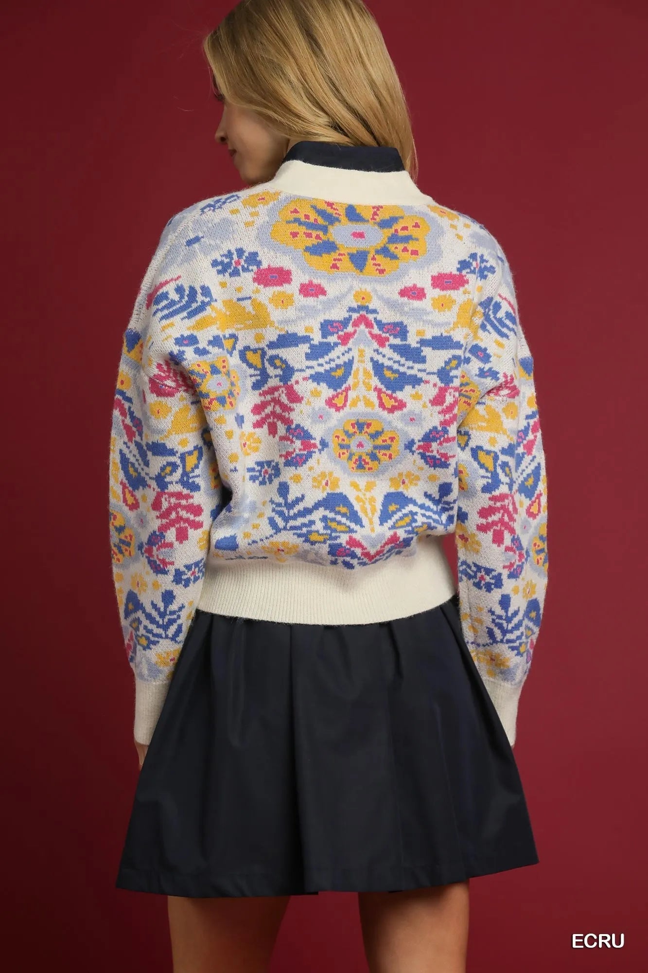 Umgee Ecru Floral Button-Up V-Neck Cardigan