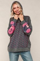 Haptics Charcoal Floral Color Block French Terry Hoodie