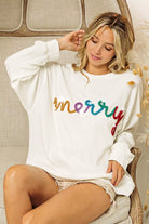 BiBi White Merry Tinsel Multi Lettering Drop Shoulder Sweatshirt