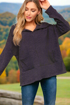 Haptics Easy Living Charcoal Textured Knit Notch Neck Oversized Collar Sweater Haptics