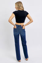 Judy Blue Dark Washed Mid Rise Tummy Control Straight Jeans