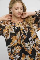 Umgee Black Mix Abstract Print Balloon Sleeve Blouse