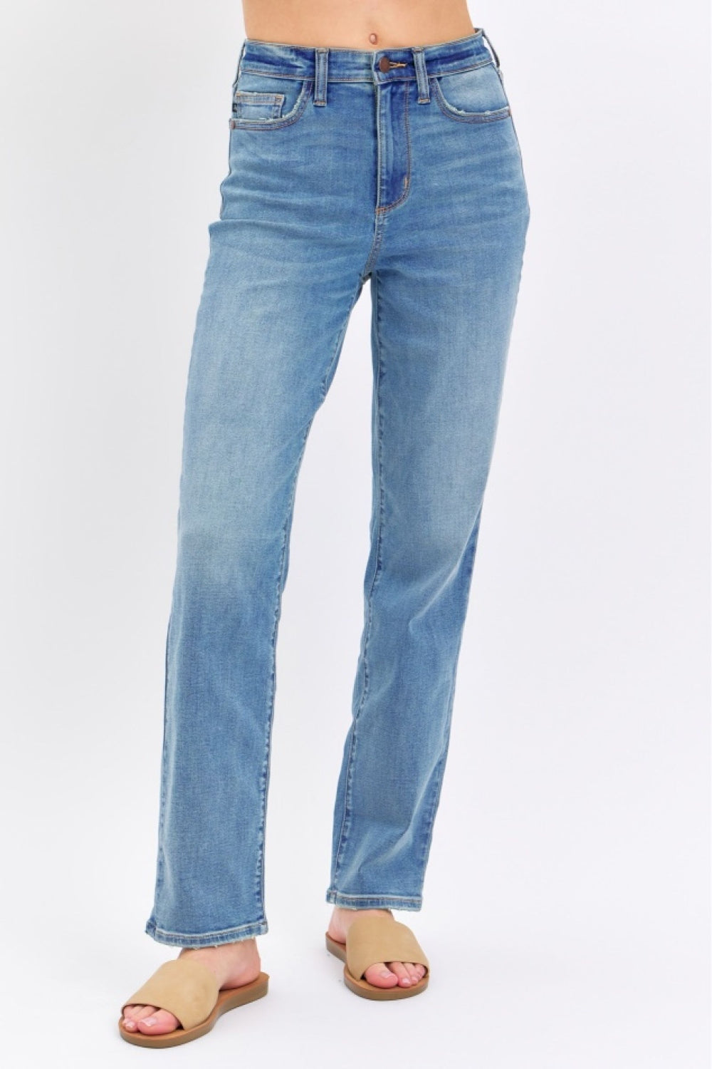 Judy Blue Medium Washed High Waist Straight Jeans Medium Trendsi