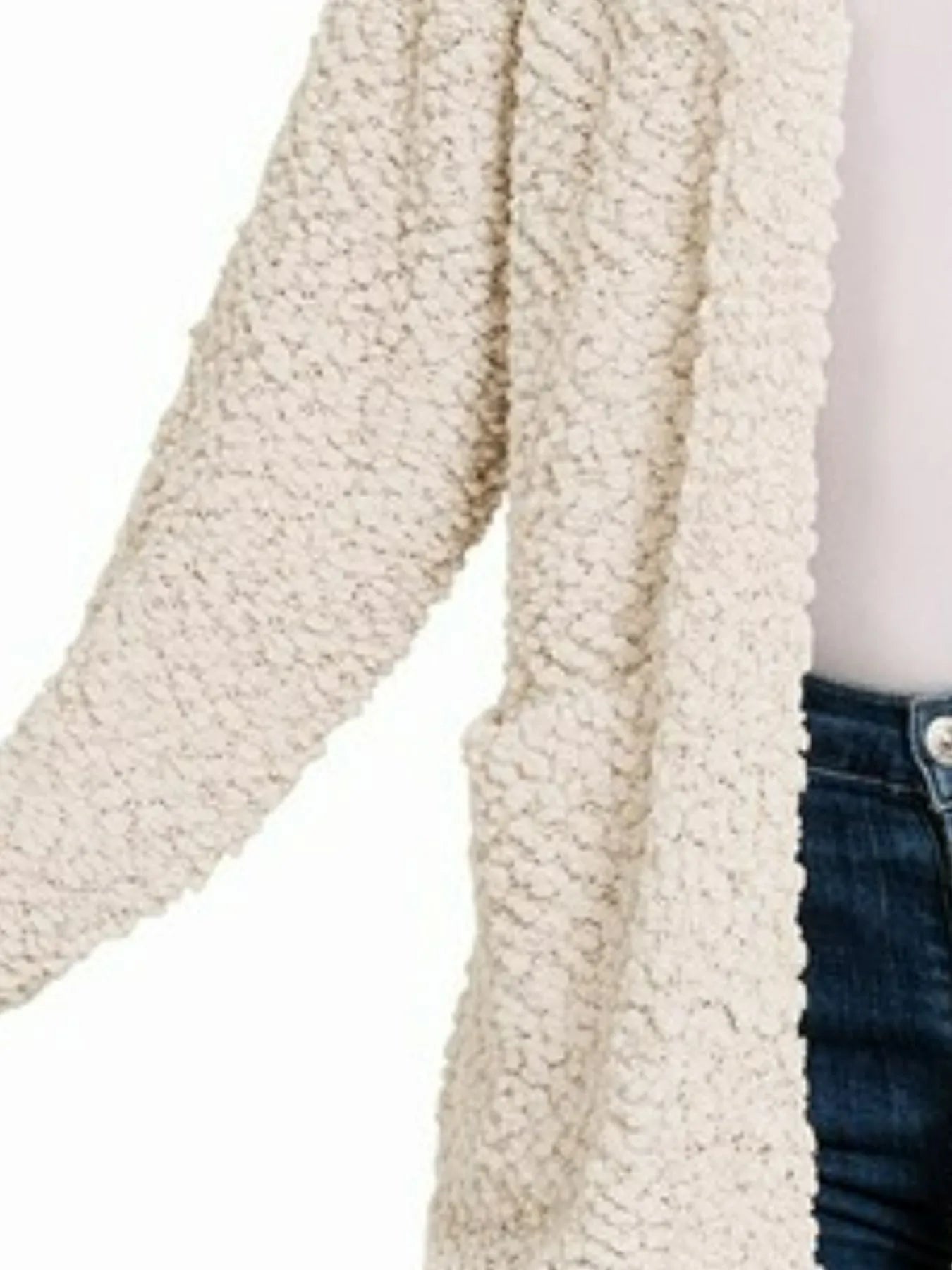 Zenana Sand Beige Long Sleeve Popcorn Sweater Cardigan with Pockets