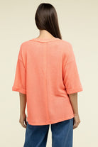 Zenana Brushed Waffle Exposed-Seam 3/4 Sleeve Top Shirts & Tops