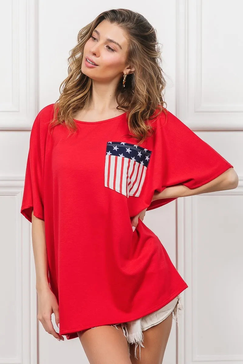 BiBi French Terry With Front Pocket Dolman Sleeves Top