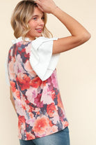 Haptics You Got This Floral Hacci TwoFer Short Ruffle Sleeve Blouse