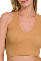 Zenana Dark Brush Seamless Ribbed Cropped Racerback Tank Top