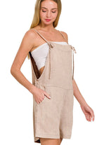 Zenana Ash Mocha Washed Linen Knot Strap Rompers