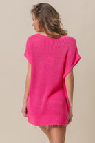 BiBi Fuchsia Patch Pocket Short Sleeve Sweater Trendsi