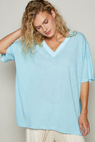 POL Pastel Blue V-Neck Half Sleeve T-Shirt Pastel Blue