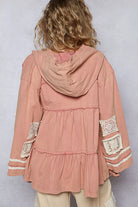 POL Dusty Pink Embroidered Patch Hooded Jacket with Lace Detail