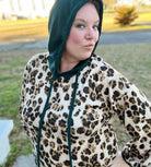 White Birch Long Sleeve Animal Print Knit Hooded Top Hunter Green White Birch