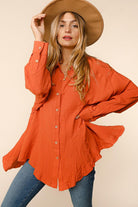 Haptics Everyday Rust Button Down Sharkbite Cotton Slub Tunic Top Haptics