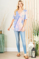 Heimish Crisscross Tie Dye Blue & Pink Babydoll Top