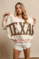 BiBi Oatmeal & Rose Leopard Print Texas Patchwork Overlock Stitch Top