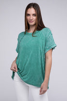 Zenana Ribbed Raglan Dolman Sleeve Boat-Neck Top ZENANA