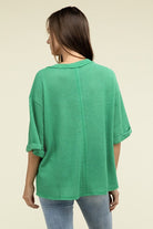 Zenana Brushed Waffle Exposed-Seam 3/4 Sleeve Top ZENANA