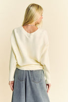 Davi & Dani Cream Round Neck Batwing Sleeve Sweater