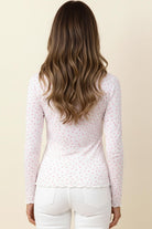 Haptics Ivory Heart Print Mesh Long Sleeve Semi-Sheer Top