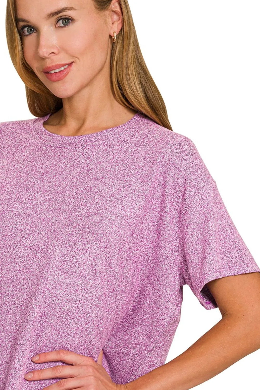 Zenana Light Plum Soft Melange Short Sleeve Tee & Long Pants Set