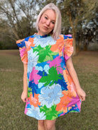 Jodifl Royal Mix Ruffled Floral Cap Sleeve Dress Ruby Idol Apparel