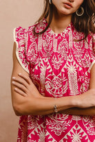BiBi Pink Printed Ruffle Sleeve Top