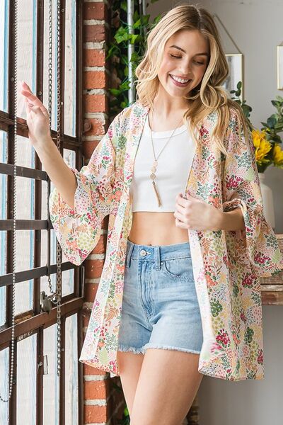 Heimish Ivory Multi Color Floral Open Cardigan