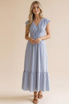 Haptics Sunny Days Striped Pleated Back Smocked Waist Stripe Woven Maxi Dress in Red