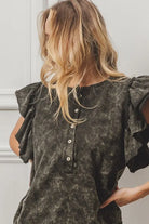 BiBi Charcoal Black Mineral Washed Terry Top