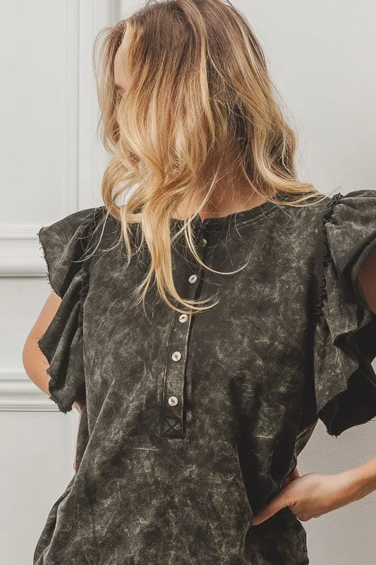 BiBi Charcoal Black Mineral Washed Terry Top