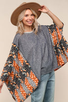 Haptics Two-tone Paisley French Terry Poncho Top