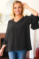 Haptics Black Hi-Lo Ruffle Sleeve Woven Top Haptics