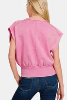 Zenana Candy Pink Washed Boat Neck Bottom Banded Dolman Sleeve Top Trendsi