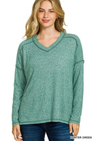 Zenana Hunter Green Soft Melange Hacci Exposed Seam Hi-low Tee HUNTER GREEN