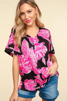 Haptics Black Floral Drop Shoulder T-Shirt