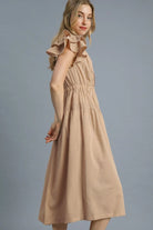 Umgee Ruffled Cap Sleeve Midi Dress with Contrast Trim Detail