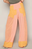 POL Coral Orange Drawstring Color Block Wide Leg Knit Pants