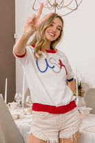 BiBi White USA Metallic Letter Color Block Light Weight Knit Top