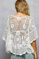 POL V-Neck Crochet Top with Scalloped Hem